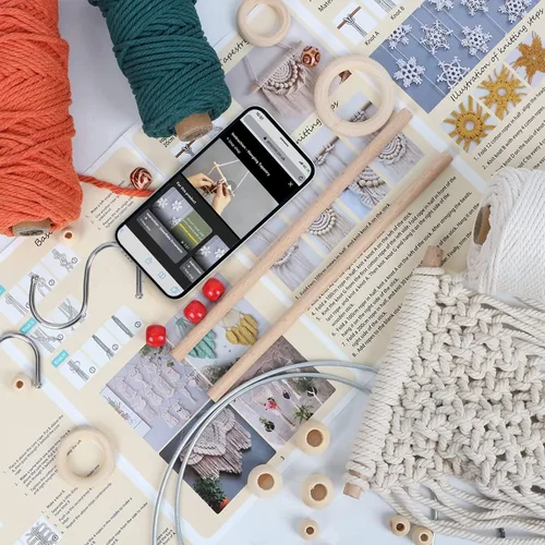 Miniatura 3 de UHAPEER Kits de macramé para adultos principiantes, kit de macramé para colgar plantas DIY y suministros de macramé, con cordón de macramé de Verde