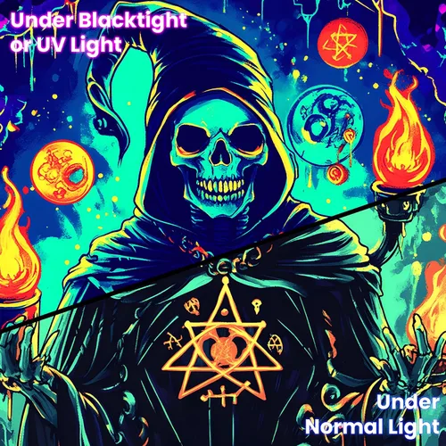Miniatura 5 de BVBOX Tapiz de Halloween con luz negra, reactivo a los rayos UV que brilla en la oscuridad, póster de tapiz trippy con luz negra para sala de estar