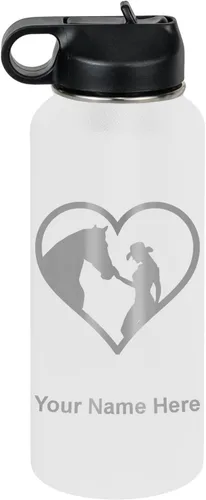 Miniatura 33 de LaserGram Botella de agua personalizada, corazón de vaquera de caballo, acero inoxidable de doble pared aislada al vacío con popote superior, regalo