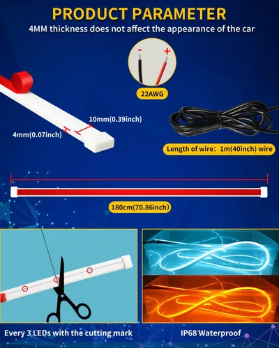 Miniatura 4 de Tira de luz LED para capó exterior del coche, kit de arranque de haz de luz con escaneo dinámico de doble color, luces de señal de giro secuenciales