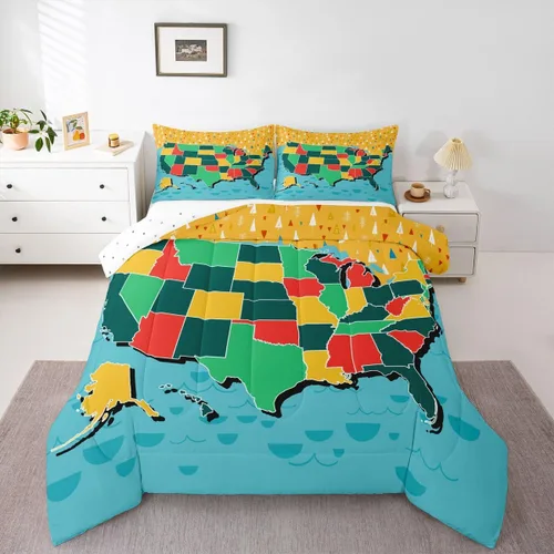 Miniatura 24 de Juego de edredón de ballena individual, juegos de ropa de cama retro con temática náutica para decoración de dormitorio, edredón de plumón de vida