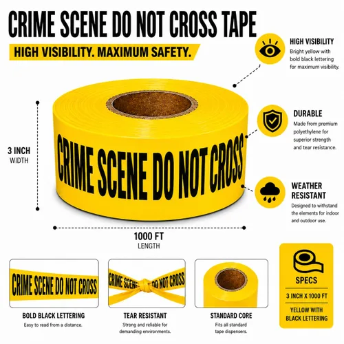 Miniatura 2 de ATERET Cinta de Escena del Crimen No Cruzar de 3 pulgadas x 1000 pies, cinta de seguridad de peligro, cinta de construcción para zonas