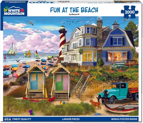 Miniatura 2 de White Mountain Rompecabezas de 1000 piezas con faro costero de verano con piezas grandes, regalo para adultos y familia, 24 x 30 pulgadas, diversión