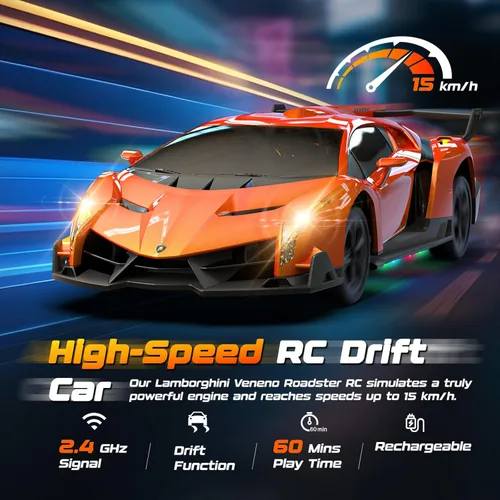 Miniatura 3 de Coche de Control Remoto Lamborghini Juguetes, Coche de Derrape RC con Licencia Oficial 15Km/h con Luz Inferior y Faros, Escala 1:24 2.4GHz, 2