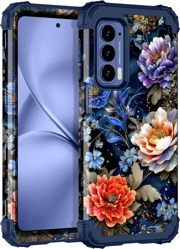 Miniatura 11 de LONTECT Funda para Moto Edge 2021, Moto Edge 5G UW, funda floral a prueba de golpes, 3 en 1, híbrida resistente, resistente, funda protectora