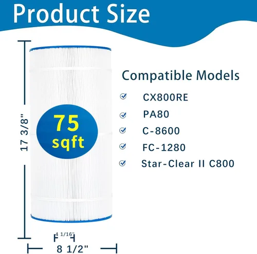 Miniatura 2 de Filtro de piscina compatible con CX800RE, C-8600, Star-Clear II C800, PA80, FC-1280, 75 pies cuadrados, 1 paquete