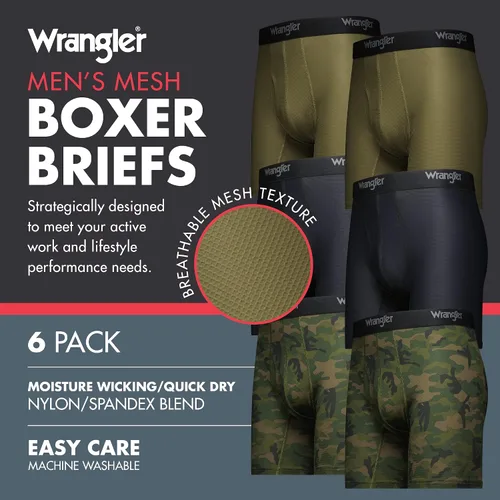 Miniatura 2 de Wrangler Calzoncillos tipo bóxer elásticos de malla de secado rápido para hombre, paquete de 6