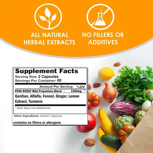 Miniatura 4 de VH Nutrition FoodBoost MAX 1300 mg Estimulante del apetito* Píldoras de aumento de peso* para hombres y mujeres Formulado con genciana, cúrcuma