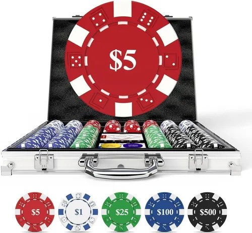 HEITOK Juego de fichas de póquer numeradas de 500 piezas – Fichas de póquer pesadas de grado casino de 0.41 oz con estuche de aluminio, 2 cubiertas,