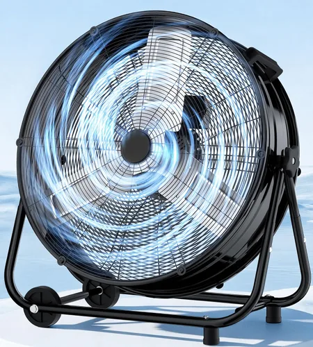 Miniatura 8 de Landeagle Ventilador de piso industrial de alta velocidad de 24 pulgadas con construcción de metal, ventilador de tambor resistente de 8800 CFM