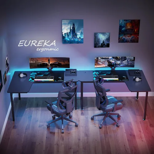 Miniatura 4 de L Desk Eureka Escritorio ergonómico de 60 pulgadas, escritorio de oficina, escritorio para juegos en casa, en forma de L, ordenador de escritorio