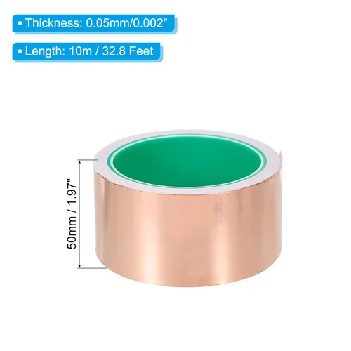 Miniatura 2 de PATIKIL Cinta de lámina de cobre de 1.97 pulgadas x 33 pies, 0.002 in de grosor, adhesivo conductor de doble cara, blindaje EMI para electrónica