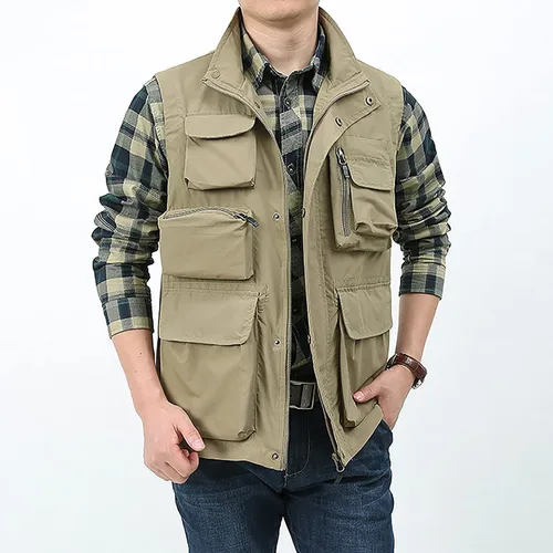 Miniatura 2 de BOOMLEMON Chaleco casual de trabajo al aire libre para hombre, chaleco de tiro para pesca de safari, chaqueta ligera de viaje con múltiples bolsillos