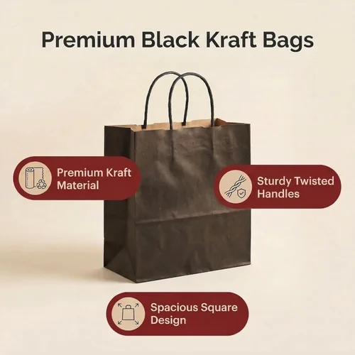 Miniatura 3 de PAICUIKE 50 bolsas de papel kraft negras con asas, bolsas de regalo cuadradas de 11 x 6 x 11 pulgadas para venta al por menor, compras, recuerdos