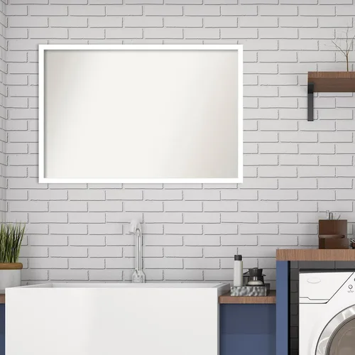 Miniatura 717 de Amanti Art Espejo de baño blanco para sobre el fregadero, 32 x 45 pulgadas, espejo de tocador rectangular blanco esbelto, marco de madera moderno