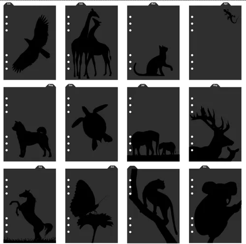 Discagenda Ringbound - Divisores de 12 meses para planificadores, organizadores personales, silueta de animales, cartón, tamaño A5, 5.8 x 8.3