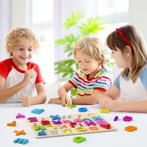 Miniatura 6 de Zeoddler Rompecabezas del alfabeto, rompecabezas de madera para niños pequeños, rompecabezas con forma de ABC para niños, actividades de aprendizaje