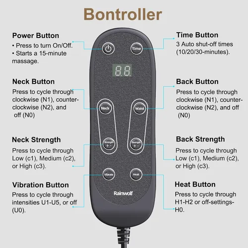 Miniatura 6 de Rainwolf Almohada Masajeadora Shiatsu para Cuello y Espalda con Calor - Cojín Masajeador de Tejido Profundo 4D para Alivio de la Tensión, Intensidad