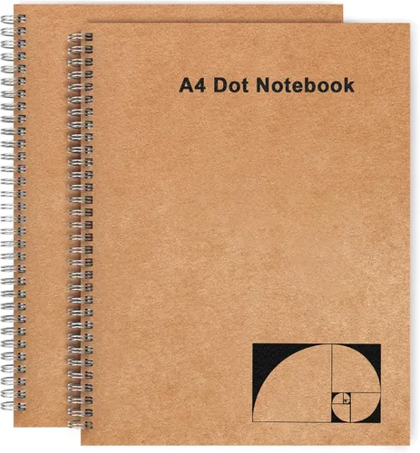 Cuaderno de puntos A4, paquete de 2 cuadernos grandes de cuadrícula de puntos en espiral, 200 páginas de 100gsm de grosor, diario de papel de