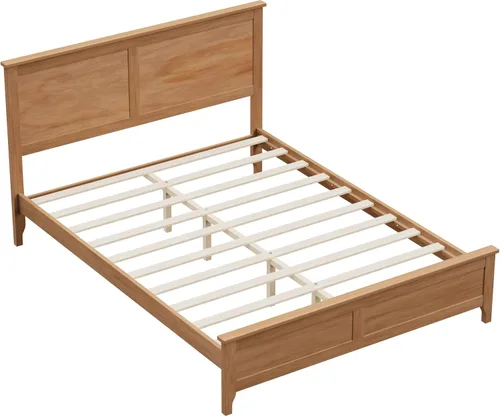 Miniatura 6 de Merax Cama de plataforma de tamaño matrimonial, cama moderna de madera maciza con soporte de listones de madera resistente, Seadrift