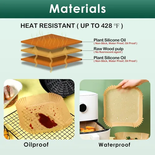 Miniatura 4 de 400 Forros de Papel para Freidora de Aire, Forros Cuadrados de 6.5" para Freidora de Aire Desechables, Papel Pergamino Resistente para Canasta