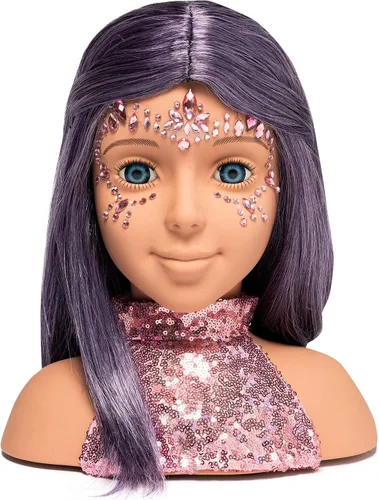 Miniatura 7 de I'm A Stylist Styling Head Deluxe Lola - Cabeza de maniquí de muñeca, peluca intercambiable, pelo morado de fibra sintética incluye pestañas