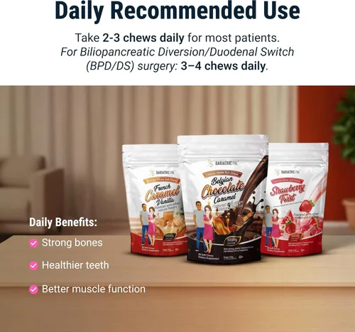 Miniatura 6 de BariatricPal Masticables suaves de citrato de calcio sin azúcar, 500 mg con probióticos (90 unidades) - vainilla de caramelo francés