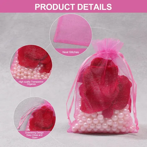 Miniatura 3 de 100 unidades 4 x 6 pulgadas sheer cordón organza bolsas Sumdirect joyería, bodas y fiestas de navidad favor bolsas de regalo, Hot Pink, 4 x 6 Rosa