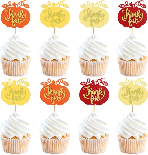 Miniatura 24 de 24 adornos para cupcakes de calabaza con purpurina, decoraciones de baby shower, tema de cosecha de otoño, suministros para fiestas de cumpleaños