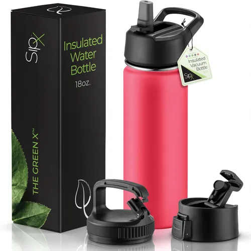 Miniatura 47 de SIPX™ Botella de Agua Aislada de 18 oz con 3 Tapas – Acero Inoxidable a Prueba de Fugas, Triple Aislamiento – Frío 24 Horas/Caliente 12 Horas