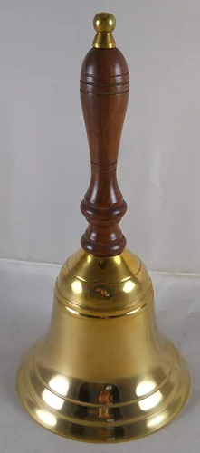 Miniatura 5 de The Metal Magician - Campana de mano grande y pesada dorada para bodas, Navidad y escuela, campana de mano de latón pulido (paquete de 1)