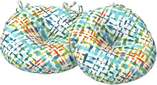 Juego de 2 cojines para sillas de bistró para exteriores, repelentes al agua, fundas redondas para decoración del hogar y el jardín, 15 x 15 x 4