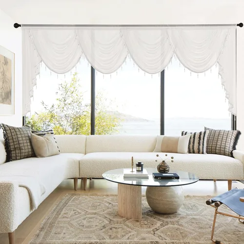 Miniatura 22 de NICETOWN - Cortinas transparentes elegantes de gasa para sala de estar/guardería, cortinas victorianas con bolsillo para barra, gris claro y blanco