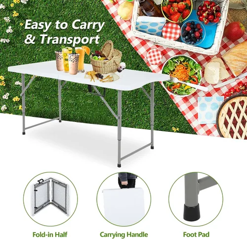 Miniatura 4 de Mesas plegables portátiles de plástico de 4 pies, altura ajustable, mesa plegable de 4 pies, ligera, mesa de campamento plegable para interiores