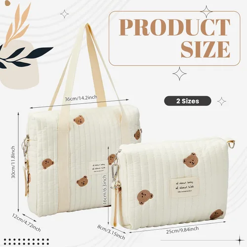 Miniatura 3 de Paterr Juego de 2 bolsas de pañales acolchadas de algodón multifuncional, bolsa de hospital de maternidad, bolsa de viaje para mujeres, enfermeras