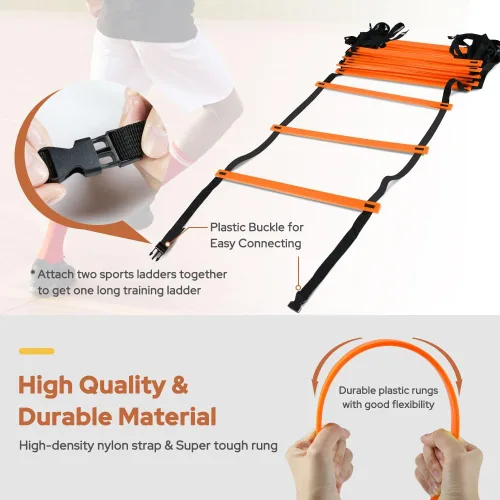Miniatura 2 de GHB Pro Agility Ladder Agility Training Ladder Speed 12 Rung 20ft with Carrying Bag Naranja