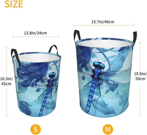 Miniatura 5 de Cesta circular con estampado de libélula azul artística impermeable, cesta organizadora de almacenamiento con asas para ropa, juguetes, pequeña