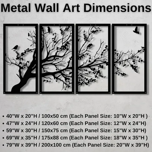 Miniatura 4 de Decoración de pared de metal, arte de pared del árbol de la vida, arte de pared de árbol de metal, 4 paneles, letrero de árbol, decoración de pared