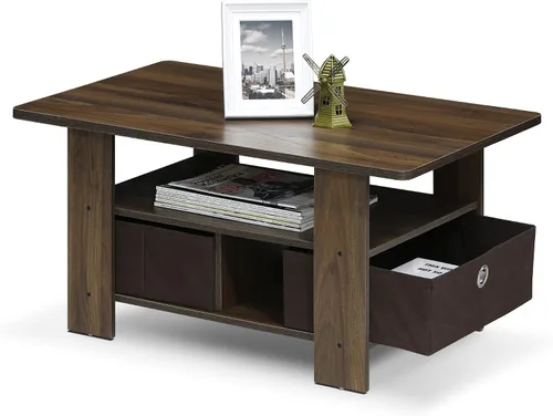 Miniatura 5 de Furinno Andrey - Mesa de café con cajón contenedor, color Nogal de Columbia/marrón oscuro Columbia Nogal/Marrón Oscuro