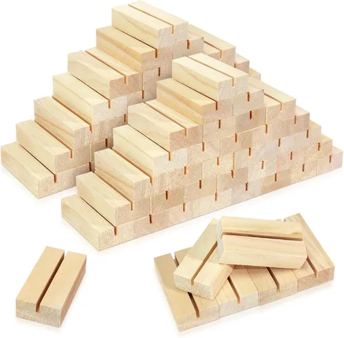 60 soportes de madera de 2.75 x 1.38 pulgadas para números de mesa de madera, portatarjetas para fotos, soporte acrílico para ceremonia, fiesta de