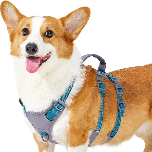 Miniatura 22 de Huntboo Arnés reflectante para perro con asa, a prueba de escape, antideslizante, transpirable, ligero, arnés de elevación ajustable para perros