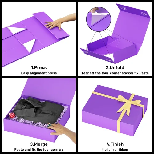 Miniatura 4 de PSHVYM Cajas de regalo con tapas, 11.5 x 7.8 x 3 pulgadas, caja de regalo morada para regalos, cierre magnético para camisetas, guantes, bufandas