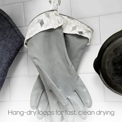 Miniatura 6 de Full Circle Splash Patrol - Guantes de limpieza de látex natural para platos, puños de algodón que se mantienen secos, duraderos con forro Gris