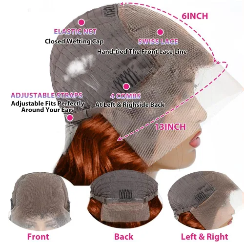 Miniatura 6 de Durian hair Pelucas de cabello humano con encaje frontal de color castaño rojizo prearrancado de 13 x 6 pulgadas, pelucas de cabello humano ondulado