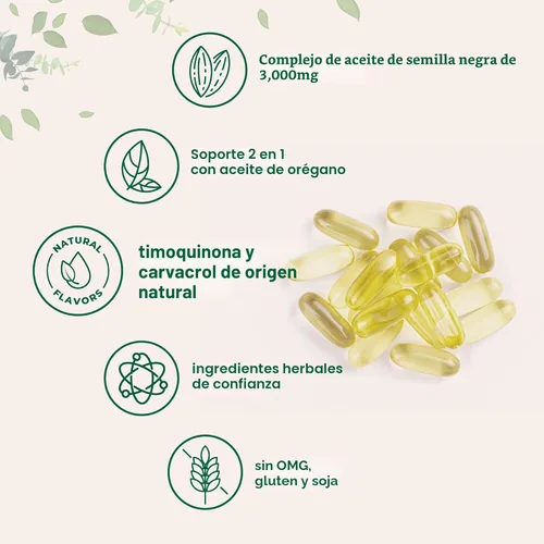 Miniatura 3 de Micro Ingredients Cápsulas blandas de aceite de semilla negra, 3,000 mg, 240 unidades Fórmula 2 en 1 con aceite de orégano, carvacrol