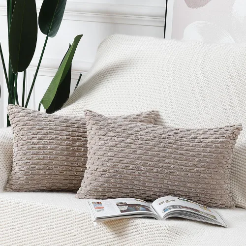 Miniatura 33 de MADIZZ Juego de 2 fundas de almohada decorativas de pana rayadas estilo boho, 22 x 22 pulgadas, verde oscuro suave, funda decorativa para cojín