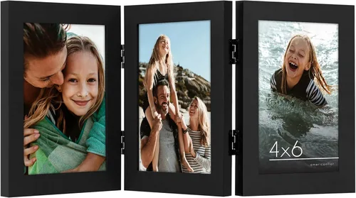 Miniatura 13 de Armazón de fotos con bisagra y frente de vidrio. Fabricado para exhibir dos fotos de 4 x 6 pulgadas, se para de manera vertical en el escritorio