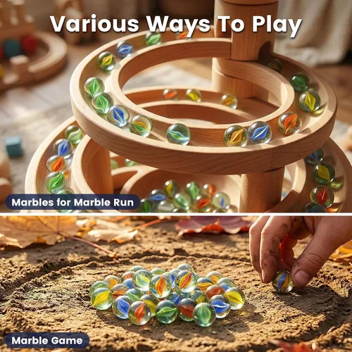 Miniatura 4 de POPLAY Canicas para niños, 115 piezas de canicas de cristal ojo de gato, mezcla de 6 colores con caja de regalo, para juegos de mesa de damas