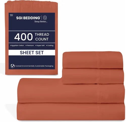 Miniatura 11 de SGI - Juego de sábanas tamaño individual de 400 hilos de 100 % algodón egipcio, ultra suave, transpirable, bolsillo profundo, 15 ajustadas