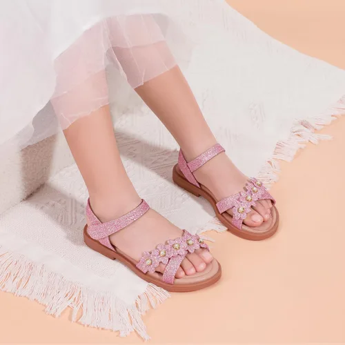 Miniatura 3 de PANDANINJIA Elva - Sandalias para niñas con puntera abierta, bonitas, planas, sandalias de vestir con tiras cruzadas, zapatos de verano para niños